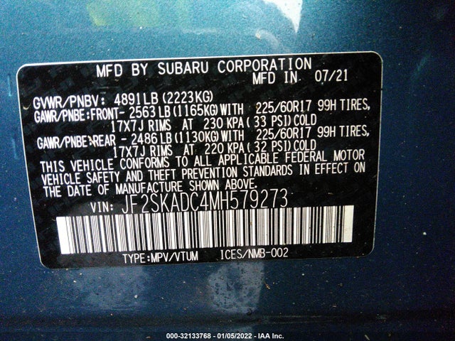 2021 Subaru Forester, VIN: JF2SKADC4MH579273