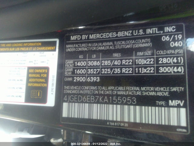2019 Mercedes-Benz GLE-Class, VIN: 4JGED6EB7KA155953