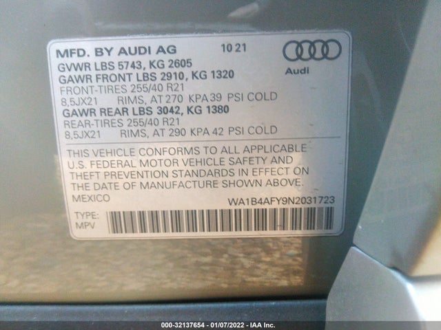 2022 Audi SQ5, VIN: WA1B4AFY9N2031723
