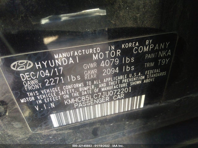 2018 Hyundai Ioniq, VIN: KMHC85LC7JU072201