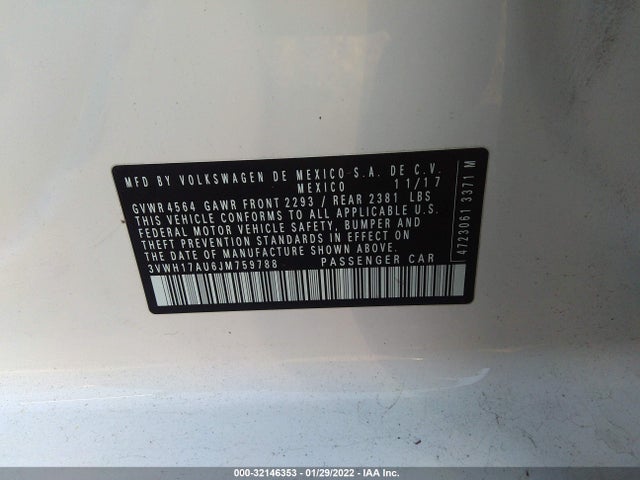 2018 Volkswagen Golf, VIN: 3VWH17AU6JM759788