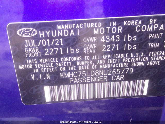2022 Hyundai Ioniq, VIN: KMHC75LD8NU265779