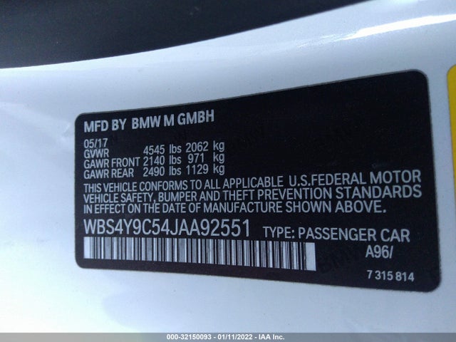 2018 BMW M4, VIN: WBS4Y9C54JAA92551