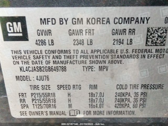 KL4CJASB2GB649788 Buick Encore