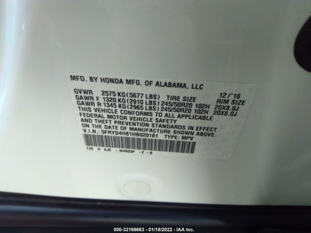 5FRYD4H81HB020181 Acura Mdx W/advance Package