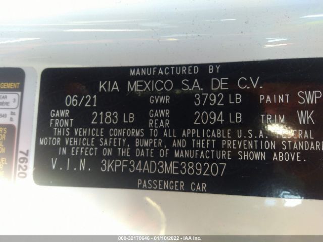 3KPF34AD3ME389207 KIA Forte Gt-line