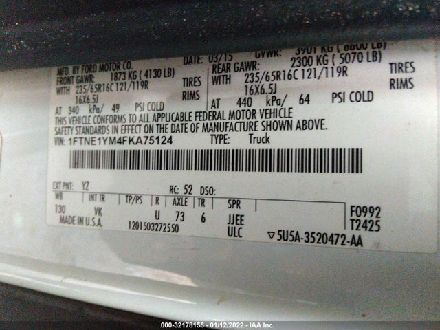 Ford TRANSIT CARGO VAN 2015 1FTNE1YM4FKA75124 Image 10