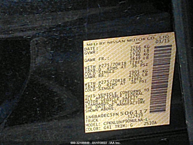 2015 Nissan Titan, VIN: 1N6BA0EC5FN506117