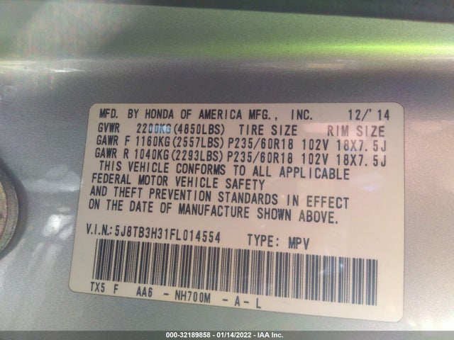 2015 Acura RDX, VIN: 5J8TB3H31FL014554