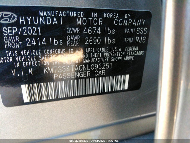 2022 Genesis G70, VIN: KMTG34TA0NU093251