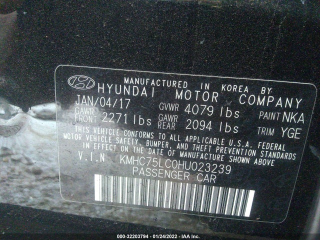 2017 Hyundai Ioniq, VIN: KMHC75LC0HU023239