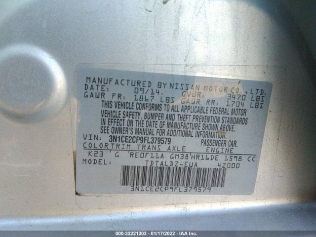 Nissan Versa Note S Plus/sv/sr/s (sr)/sl 2015 3N1CE2CP9FL379579 Image 9