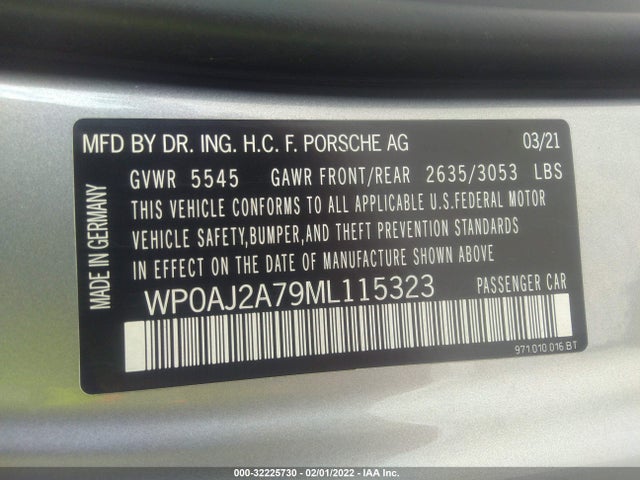 2021 Porsche Panamera, VIN: WP0AJ2A79ML115323