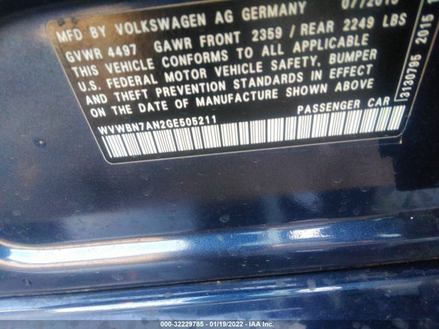 2016 Volkswagen CC, VIN: WVWBN7AN2GE505211