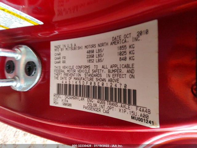4A31K5DF0BE012470 Mitsubishi ECLIPSE GS