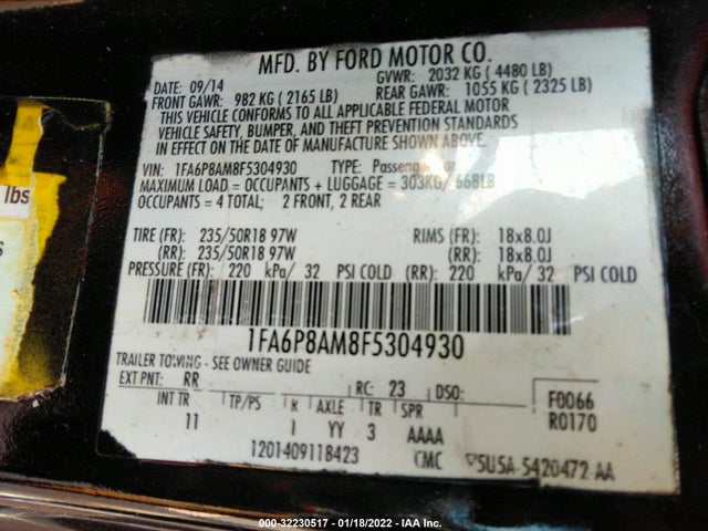 2015 Ford Fastback, VIN: 1FA6P8AM8F5304930