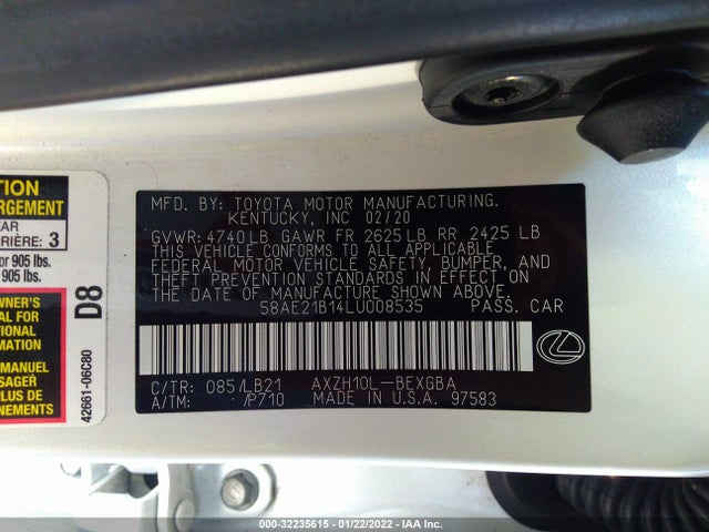2020 Lexus ES, VIN: 58AE21B14LU008535
