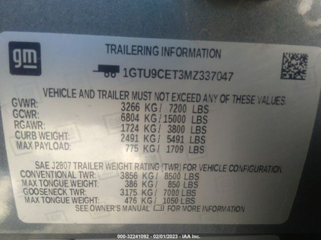 1GTU9CET3MZ337047 GMC Sierra 1500 Elevation