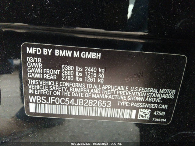 2018 BMW M5, VIN: WBSJF0C54JB282653