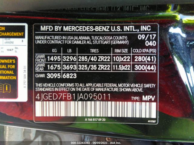 4JGED7FB1JA095011 Mercedes-Benz Gle Amg Gle 63 S