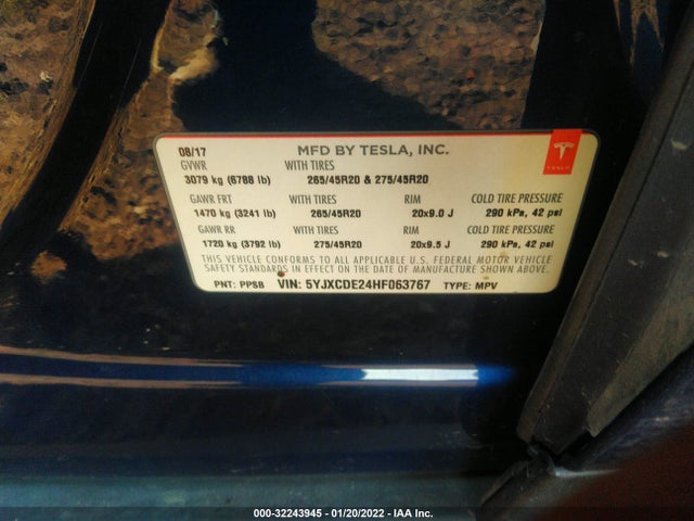 Tesla Model X 90d/75d/100d 2017 5YJXCDE24HF063767 Image 9