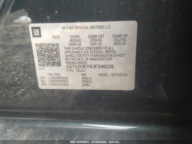 2018 GMC Sierra 2500HD, VIN: 1GT12UEY8JF249228