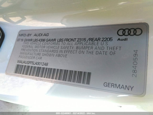 2020 Audi A3, VIN: WAUAUGFF5LA001248