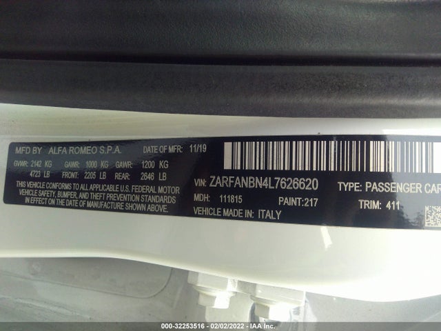 ZARFANBN4L7626620 Alfa Romeo Giulia