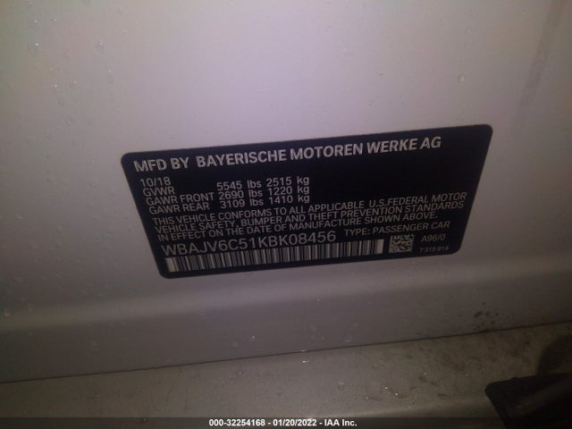 2019 BMW 6 Series, VIN: WBAJV6C51KBK08456