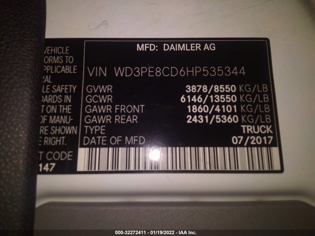 2017 Mercedes-Benz Sprinter, VIN: WD3PE8CD6HP535344