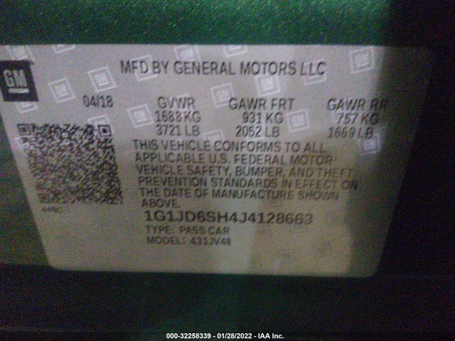 2018 Chevrolet Sonic, VIN: 1G1JD6SH4J4128663