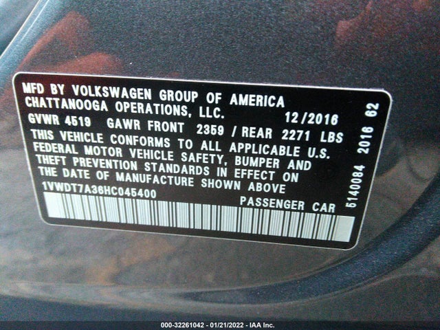1VWDT7A36HC045400 Volkswagen Passat R-line W/comfort Pkg