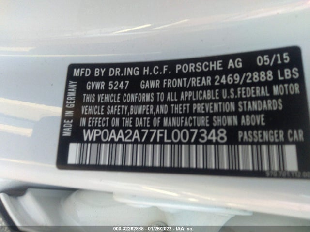 2015 Porsche Panamera, VIN: WP0AA2A77FL007348