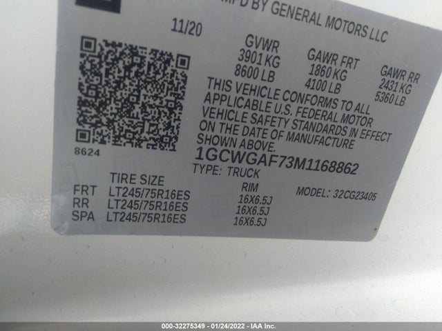 Chevrolet EXPRESS CARGO VAN 2021 1GCWGAF73M1168862 Image 9