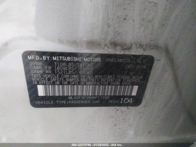 2017 MITSUBISHI MIRAGE G4 ES VIN: ML32F3FJXHHF17298