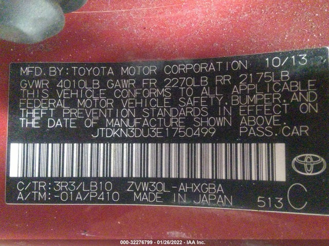 Toyota Prius Four/five/three/one/two 2014 JTDKN3DU3E1750499 Image 10