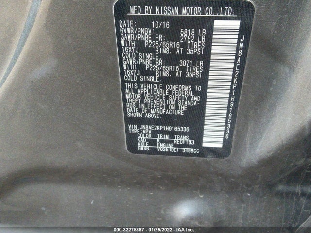 2017 Nissan Quest, VIN: JN8AE2KP1H9165336