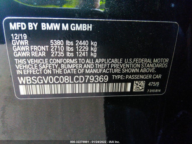 2020 BMW M8, VIN: WBSGV0C08LCD79369