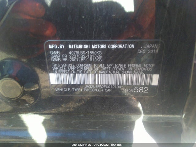 2015 Mitsubishi Lancer, VIN: JA32U8FW2FU012190