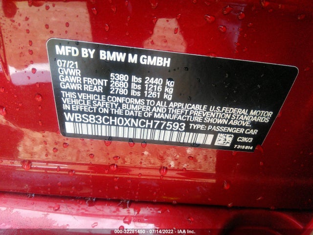2022 BMW M5, VIN: WBS83CH0XNCH77593