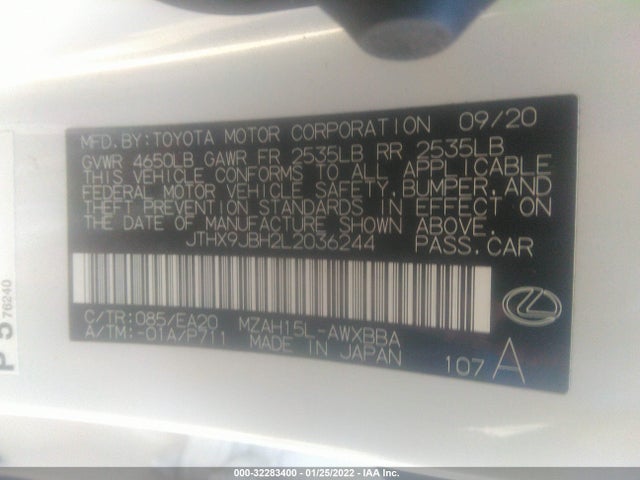 2020 Lexus UX, VIN: JTHX9JBH2L2036244