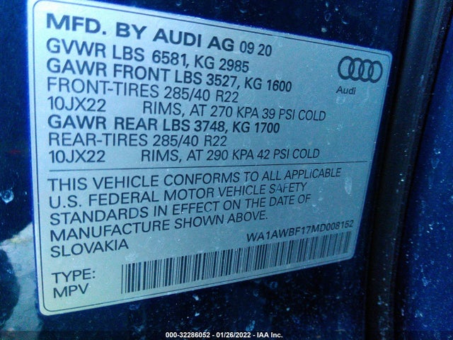 2021 Audi SQ7, VIN: WA1AWBF17MD008152