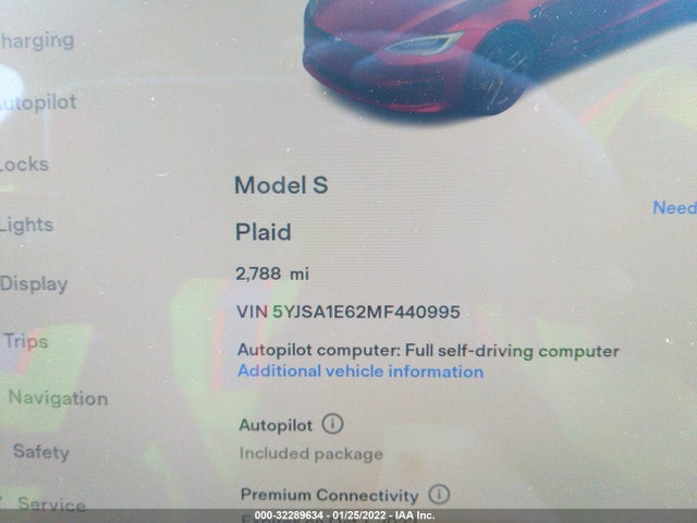 2021 Tesla Model S, VIN: 5YJSA1E62MF440995