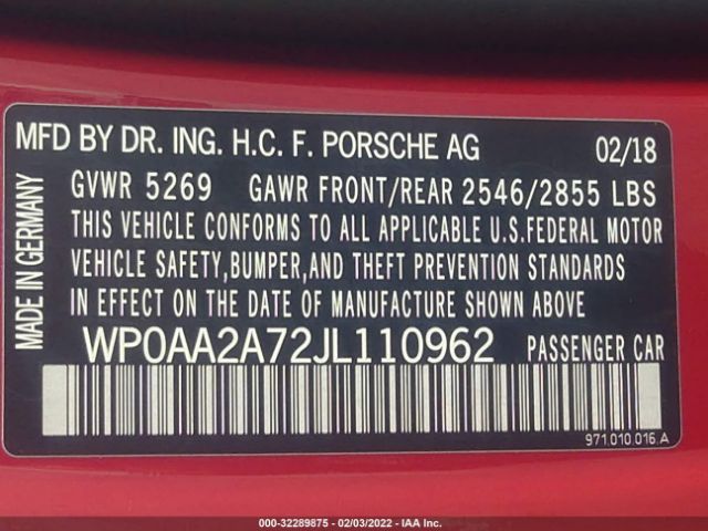 WP0AA2A72JL110962 Porsche PANAMERA 4