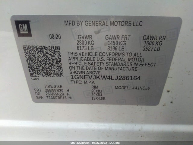 Chevrolet Traverse Rs 2020 1GNEVJKW4LJ286164 Image 10