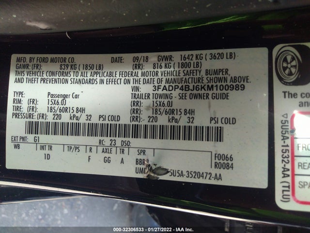 2019 Ford Fiesta, VIN: 3FADP4BJ6KM100989