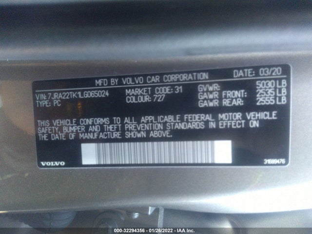 2020 Volvo S60, VIN: 7JRA22TK1LG065024