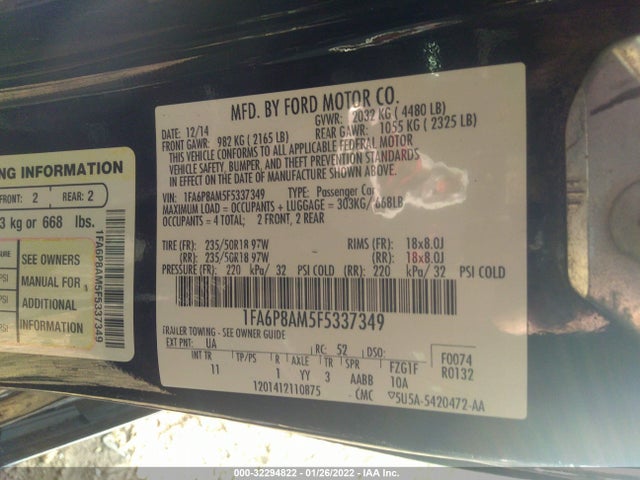 2015 Ford Fastback, VIN: 1FA6P8AM5F5337349