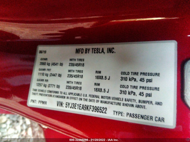 Tesla Model 3 Range 2019 5YJ3E1EA9KF396522 Image 11