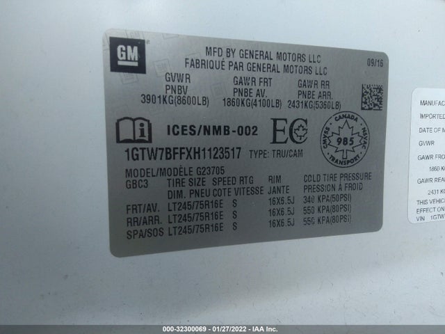 2017 GMC Savana, VIN: 1GTW7BFFXH1123517